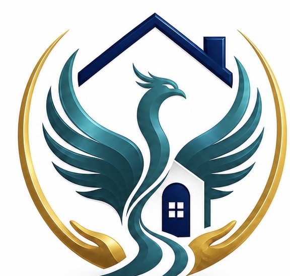 Reborn Ready Corporation logo: a phoenix rising over a house, held by two hands